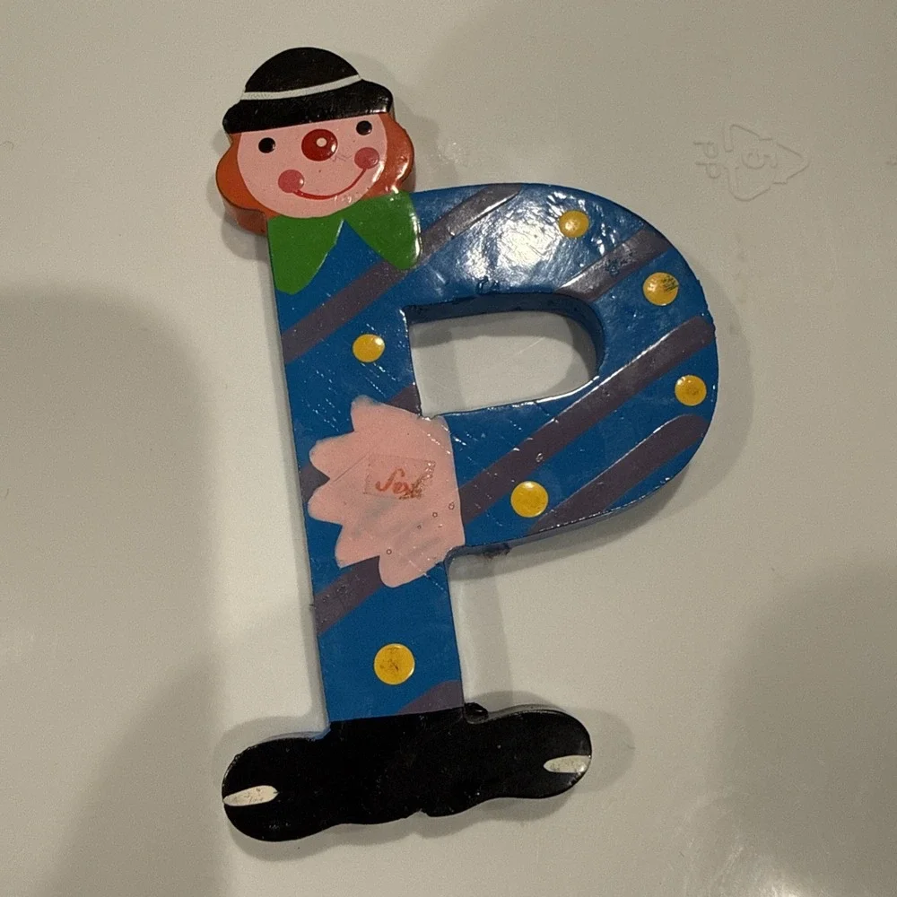 Vtg Sevi Clown Child Kids‎ Alphabet Wooden Letter P Personalized Decor Blue